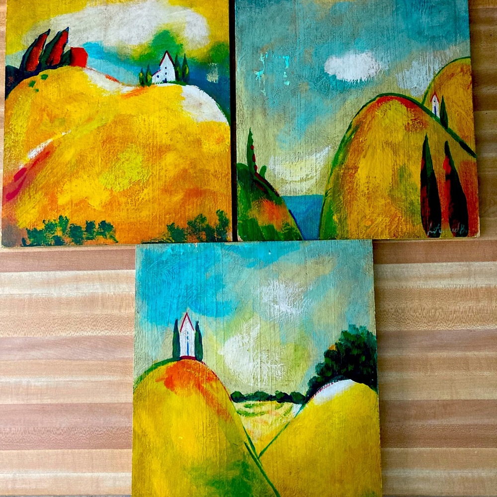 Janet weed Beaver wooden trio of countryside images